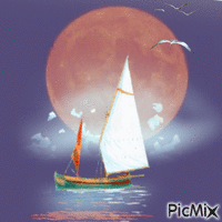 Sailboat by the moonlight - Free animated GIF