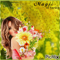 The Magic of Spring. Woman. Mimosa - GIF animé gratuit