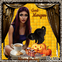 Good Morning. Have a Nice Day. Autumn. Window animuotas GIF