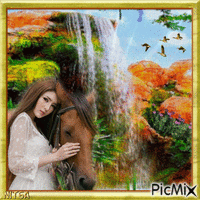 The girl and the horse анимированный гифка