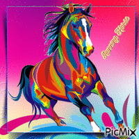 neon  running horse - GIF animé gratuit