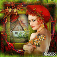 Femme rousse en automne avec un béret