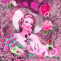 .. La Dame avec des  Roses .. M J B Créations - Безплатен анимиран GIF