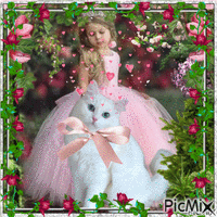 Little girl and cat - Free animated GIF