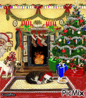 Puppy sees Santa Animated GIF