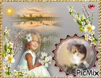 Petite fille et le chat - Free animated GIF