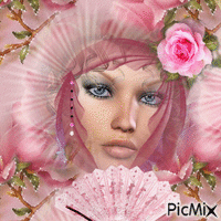 femme en rose GIF animé