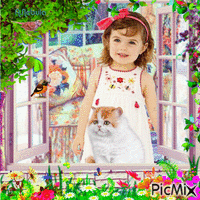 Girl&Cat at the window Animiertes GIF