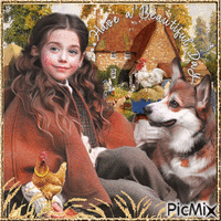 Girl in the countryside with her dog