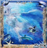 Sirène et dauphins - Free animated GIF
