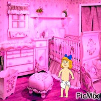 Cartoon baby in pink nursery geanimeerde GIF