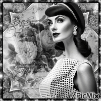 Retrato de mujer retro y glamuroso en blanco y negro - Безплатен анимиран GIF