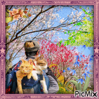 Deux chats et des fleurs !!!!! - GIF animado gratis