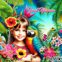 Good Afternoon a Girl and a Parrot on a Paradise Island - GIF เคลื่อนไหวฟรี