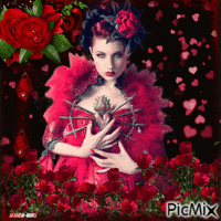 Woman-red-roses-hearts animovaný GIF