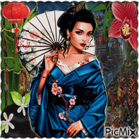 Asiatische Frau mit Sonnenschirm