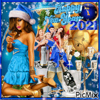 New Years Lady In Blue - GIF animado gratis