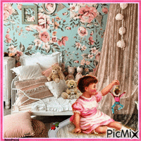 Kleines Mädchen und ihr Spielzeug - GIF animé gratuit