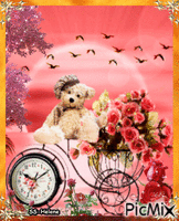 Bear on bike wih flowers. κινούμενο GIF