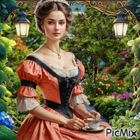 Pausa para tomar café en el jardín - Vintage - Ingyenes animált GIF