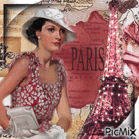 Vintage Frau mit Hut in Paris - Безплатен анимиран GIF