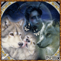 The Lady & the Wolves. - Free animated GIF