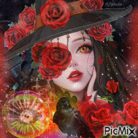 Witch and red roses-contest - Gratis animerad GIF