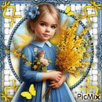 Girl w Forsythias-RM-04-10-24 - GIF animé gratuit