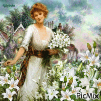 Vintage woman in lily field