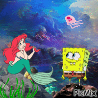 Spongebob and Ariel анимиран GIF
