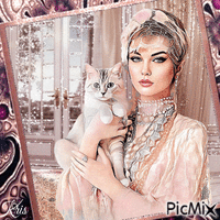 Une femme avec son chat animovaný GIF