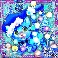 Christmas cat in blue