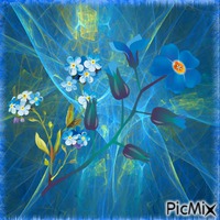 fleurs bleues  sur fond de voile animovaný GIF