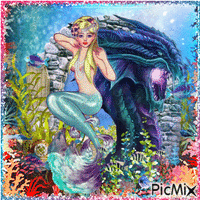 mermaid and dragon - GIF animé gratuit