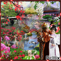 Couple asiatique dans le jardin 🌹🌼