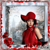 Belle en chapeau rouge - GIF animé gratuit