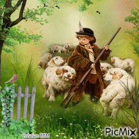 Le petit chasseur et ses chiens par BBM geanimeerde GIF