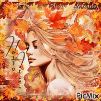 Hello Autumn woman - GIF animé gratuit