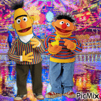 Bert and Ernie at amusement park - GIF animé gratuit