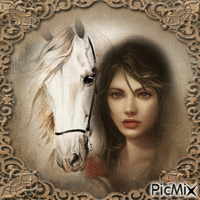 Woman and white horse