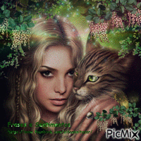 A mulher e o gato geanimeerde GIF