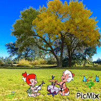 Pebbles and Bamm-Bamm Spring animerad GIF