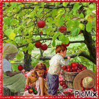 Children in the orchard - Бесплатни анимирани ГИФ