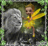 Petite elfe jane et son lion ♥♥♥ Animiertes GIF
