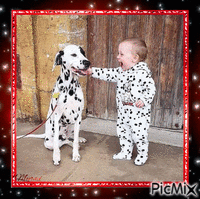 enfant et son chien dalmatien animasyonlu GIF