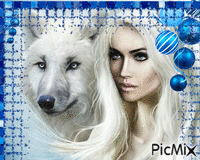 Woman with white wolf - Бесплатни анимирани ГИФ