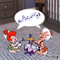 Pebbles and Bamm-Bamm singing in real life nursery GIF animata