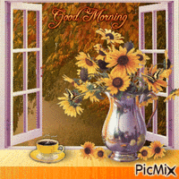 Good Morning Bouquet of Yellow Flowers - GIF animé gratuit