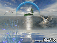 TROPICAL BLUE original backgrounds, painting,digital art by tonydanis GREECE HELLAS fantasy fantasia 3d animation imagination gif peace love - Free animated GIF