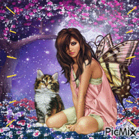 Fairy and her cat - GIF animé gratuit